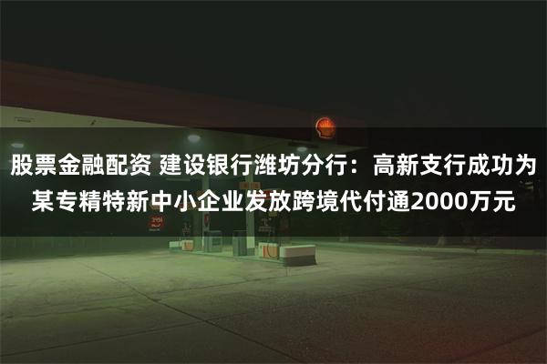 股票金融配资 建设银行潍坊分行:高新支行成功为某专精特新中小企业发放跨境代付通2000万元