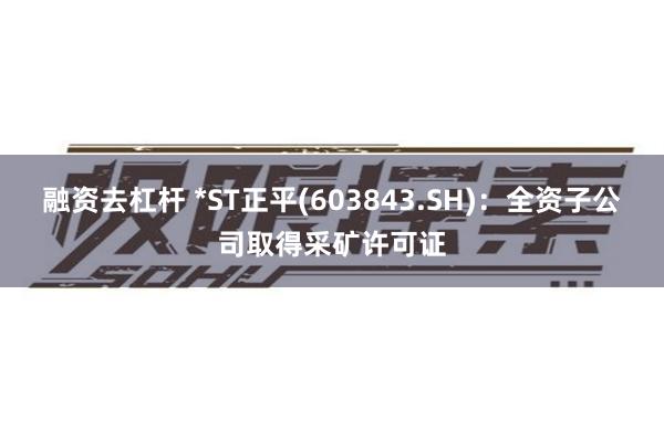 融资去杠杆 *ST正平(603843.SH):全资子公司取得采矿许可证